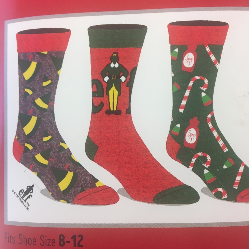 Elf Crew Socks 3 Pair Pack Shoe Size 8 to 12